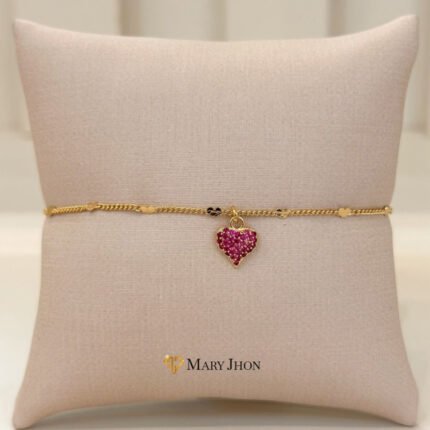 PULSERA CORAZÓN TACHONADO RUBI